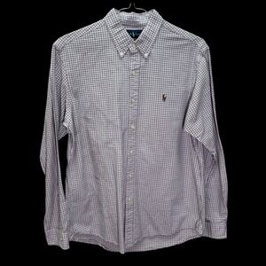 Ralph Lauren Shirt Mens L Pink Navy Check Custom Fit Button Down Long Sleeve
